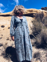 Load image into Gallery viewer, Leafprint Boho Blue Dress ~ Linen ~ L