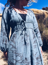 Load image into Gallery viewer, Leafprint Boho Blue Dress ~ Linen ~ L