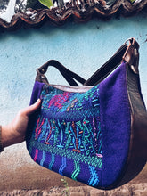 Load image into Gallery viewer, Purple Embroidered Leather Shoulder Bag ~ Hand embroidered