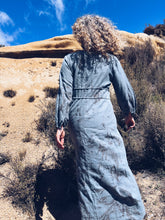 Load image into Gallery viewer, Leafprint Boho Blue Dress ~ Linen ~ L