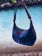 Load image into Gallery viewer, Purple Embroidered Leather Shoulder Bag ~ Hand embroidered