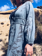 Load image into Gallery viewer, Leafprint Boho Blue Dress ~ Linen ~ L
