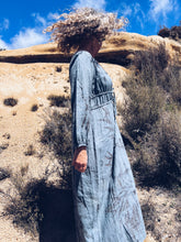 Load image into Gallery viewer, Leafprint Boho Blue Dress ~ Linen ~ L