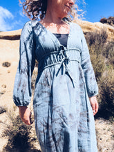 Load image into Gallery viewer, Leafprint Boho Blue Dress ~ Linen ~ L