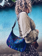 Load image into Gallery viewer, Purple Embroidered Leather Shoulder Bag ~ Hand embroidered