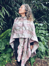 Load image into Gallery viewer, Wool Blanket Poncho/Shawl~ Pink & Green, Feathery Eucalyptus