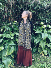 Load image into Gallery viewer, Handwoven Ikat thin Scarf - Java - Black & Yellow - Homegrown Botanica