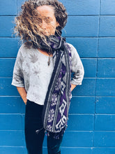 Load image into Gallery viewer, Handwoven Ikat thin Scarf - Java - Purple - Homegrown Botanica