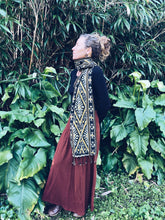 Load image into Gallery viewer, Handwoven Ikat thin Scarf - Java - Black & Yellow - Homegrown Botanica