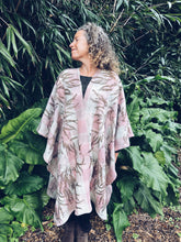 Load image into Gallery viewer, Wool Blanket Poncho/Shawl~ Pink & Green, Feathery Eucalyptus