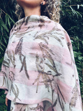 Load image into Gallery viewer, Wool Blanket Poncho/Shawl~ Pink & Green, Feathery Eucalyptus
