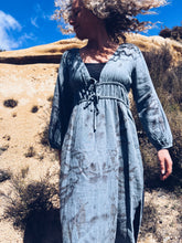 Load image into Gallery viewer, Leafprint Boho Blue Dress ~ Linen ~ L
