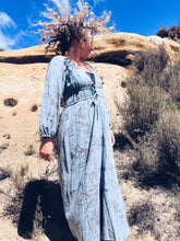 Load image into Gallery viewer, Leafprint Boho Blue Dress ~ Linen ~ L
