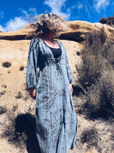 Load image into Gallery viewer, Leafprint Boho Blue Dress ~ Linen ~ L
