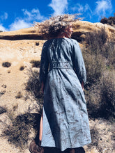 Load image into Gallery viewer, Leafprint Boho Blue Dress ~ Linen ~ L
