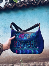 Load image into Gallery viewer, Purple Embroidered Leather Shoulder Bag  ~ Hand embroidered
