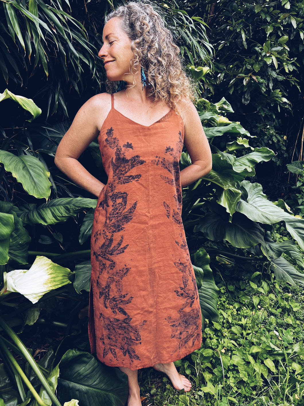 Rusty Orange Strappy Dress ~ Linen ~ S/M Wild Botanica