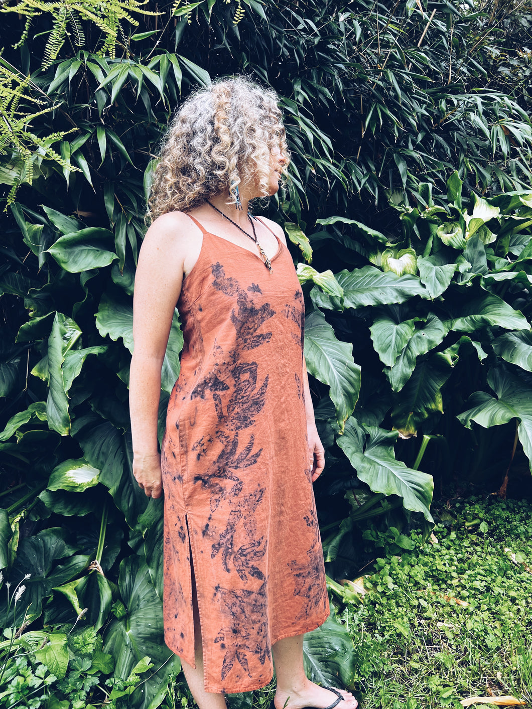 Rusty Orange Strappy Dress ~ Linen ~ S/M Wild Botanica