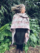 Load image into Gallery viewer, Wool Blanket Poncho/Shawl~ Pink &amp; Green, Feathery Eucalyptus
